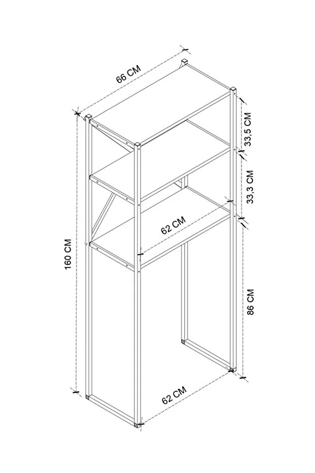 3 Raflı Metal Banyo Düzenleyici Metal Banyo Rafı Çamaşır Makinası Üstü Beyaz